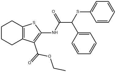 ethyl 2-{[phenyl(phenylsulfanyl)acetyl]amino}-4,5,6,7-tetrahydro-1-benzothiophene-3-carboxylate 구조식 이미지