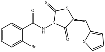 2-bromo-N-[4-oxo-5-(2-thienylmethylene)-2-thioxo-1,3-thiazolidin-3-yl]benzamide 구조식 이미지