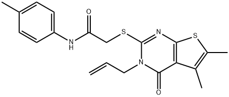 2-[(3-allyl-5,6-dimethyl-4-oxo-3,4-dihydrothieno[2,3-d]pyrimidin-2-yl)sulfanyl]-N-(4-methylphenyl)acetamide 구조식 이미지