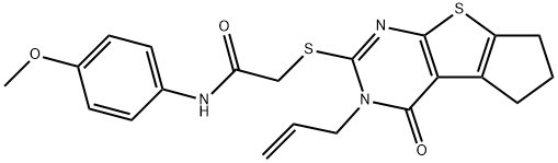 2-[(3-allyl-4-oxo-3,5,6,7-tetrahydro-4H-cyclopenta[4,5]thieno[2,3-d]pyrimidin-2-yl)sulfanyl]-N-(4-methoxyphenyl)acetamide 구조식 이미지