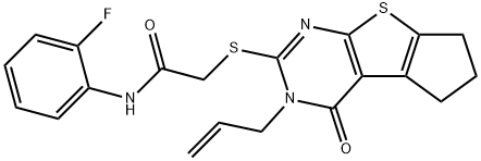 2-[(3-allyl-4-oxo-3,5,6,7-tetrahydro-4H-cyclopenta[4,5]thieno[2,3-d]pyrimidin-2-yl)sulfanyl]-N-(2-fluorophenyl)acetamide 구조식 이미지