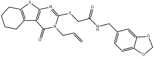 2-[(3-allyl-4-oxo-3,4,5,6,7,8-hexahydro[1]benzothieno[2,3-d]pyrimidin-2-yl)sulfanyl]-N-(1,3-benzodioxol-5-ylmethyl)acetamide Structure