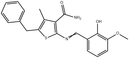 5-benzyl-2-[(2-hydroxy-3-methoxybenzylidene)amino]-4-methyl-3-thiophenecarboxamide Structure