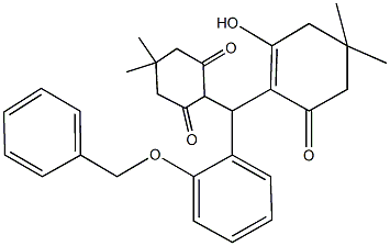 2-[[2-(benzyloxy)phenyl](2-hydroxy-4,4-dimethyl-6-oxo-1-cyclohexen-1-yl)methyl]-5,5-dimethyl-1,3-cyclohexanedione 구조식 이미지