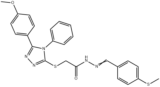 2-{[5-(4-methoxyphenyl)-4-phenyl-4H-1,2,4-triazol-3-yl]sulfanyl}-N'-[4-(methylsulfanyl)benzylidene]acetohydrazide 구조식 이미지