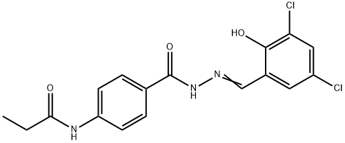 N-(4-{[2-(3,5-dichloro-2-hydroxybenzylidene)hydrazino]carbonyl}phenyl)propanamide 구조식 이미지