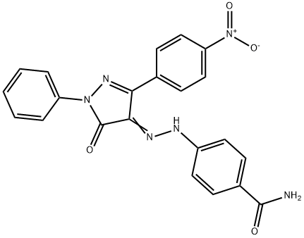 4-[2-(3-{4-nitrophenyl}-5-oxo-1-phenyl-1,5-dihydro-4H-pyrazol-4-ylidene)hydrazino]benzamide 구조식 이미지