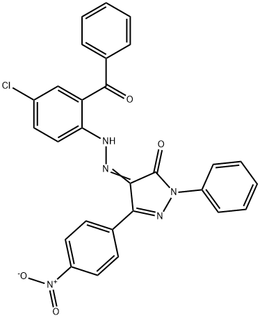 3-{4-nitrophenyl}-1-phenyl-1H-pyrazole-4,5-dione 4-[(2-benzoyl-4-chlorophenyl)hydrazone] Structure