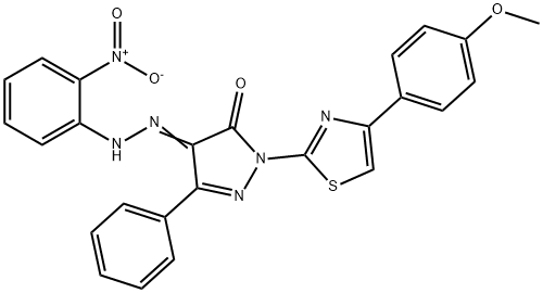 1-[4-(4-methoxyphenyl)-1,3-thiazol-2-yl]-3-phenyl-1H-pyrazole-4,5-dione 4-({2-nitrophenyl}hydrazone) 구조식 이미지