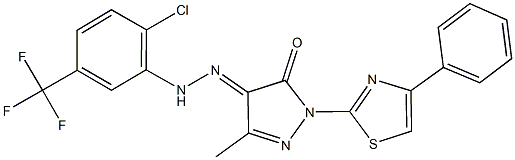 3-methyl-1-(4-phenyl-1,3-thiazol-2-yl)-1H-pyrazole-4,5-dione 4-{[2-chloro-5-(trifluoromethyl)phenyl]hydrazone} Structure