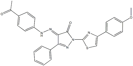 1-[4-(4-methoxyphenyl)-1,3-thiazol-2-yl]-3-phenyl-1H-pyrazole-4,5-dione 4-[(4-acetylphenyl)hydrazone] 구조식 이미지