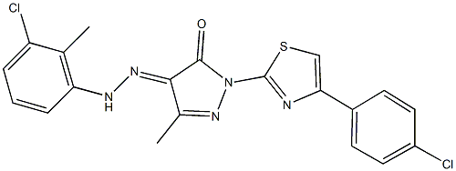 1-[4-(4-chlorophenyl)-1,3-thiazol-2-yl]-3-methyl-1H-pyrazole-4,5-dione 4-[(3-chloro-2-methylphenyl)hydrazone] Structure