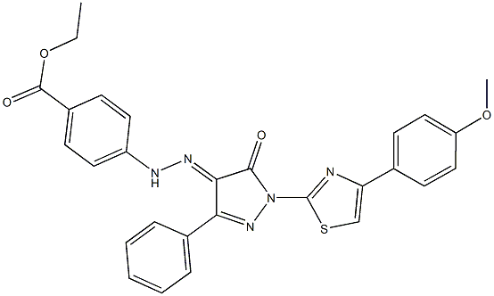 ethyl 4-(2-{1-[4-(4-methoxyphenyl)-1,3-thiazol-2-yl]-5-oxo-3-phenyl-1,5-dihydro-4H-pyrazol-4-ylidene}hydrazino)benzoate Structure