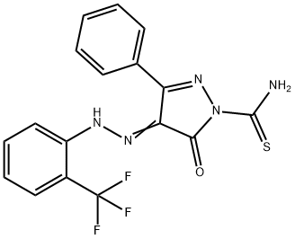 5-oxo-3-phenyl-4-{[2-(trifluoromethyl)phenyl]hydrazono}-4,5-dihydro-1H-pyrazole-1-carbothioamide Structure