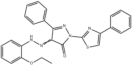 3-phenyl-1-(4-phenyl-1,3-thiazol-2-yl)-1H-pyrazole-4,5-dione 4-[(2-ethoxyphenyl)hydrazone] 구조식 이미지