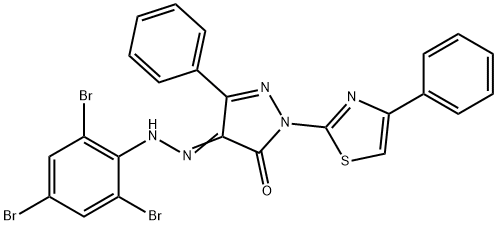 3-phenyl-1-(4-phenyl-1,3-thiazol-2-yl)-1H-pyrazole-4,5-dione 4-[(2,4,6-tribromophenyl)hydrazone] 구조식 이미지