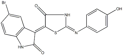 5-bromo-3-{2-[(4-hydroxyphenyl)imino]-4-oxo-1,3-thiazolidin-5-ylidene}-1,3-dihydro-2H-indol-2-one Structure