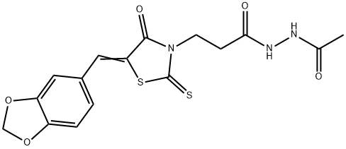 N'-acetyl-3-[5-(1,3-benzodioxol-5-ylmethylene)-4-oxo-2-thioxo-1,3-thiazolidin-3-yl]propanohydrazide 구조식 이미지