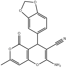 2-amino-4-(1,3-benzodioxol-5-yl)-7-methyl-5-oxo-4H,5H-pyrano[4,3-b]pyran-3-carbonitrile 구조식 이미지