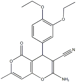 2-amino-4-(3,4-diethoxyphenyl)-7-methyl-5-oxo-4H,5H-pyrano[4,3-b]pyran-3-carbonitrile 구조식 이미지