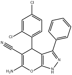 6-amino-4-(2,4-dichlorophenyl)-3-phenyl-2,4-dihydropyrano[2,3-c]pyrazole-5-carbonitrile Structure