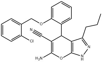 6-amino-4-{2-[(2-chlorobenzyl)oxy]phenyl}-3-propyl-2,4-dihydropyrano[2,3-c]pyrazole-5-carbonitrile Structure