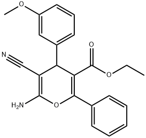 ethyl 6-amino-5-cyano-4-(3-methoxyphenyl)-2-phenyl-4H-pyran-3-carboxylate 구조식 이미지