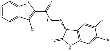 N'-(6-bromo-5-methyl-2-oxo-1,2-dihydro-3H-indol-3-ylidene)-3-chloro-1-benzothiophene-2-carbohydrazide Structure