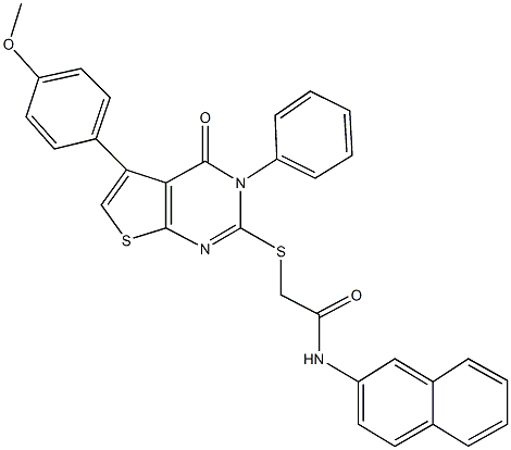 2-{[5-(4-methoxyphenyl)-4-oxo-3-phenyl-3,4-dihydrothieno[2,3-d]pyrimidin-2-yl]sulfanyl}-N-(2-naphthyl)acetamide 구조식 이미지