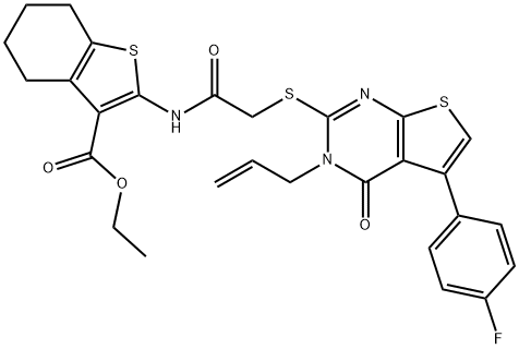 ethyl 2-[({[3-allyl-5-(4-fluorophenyl)-4-oxo-3,4-dihydrothieno[2,3-d]pyrimidin-2-yl]sulfanyl}acetyl)amino]-4,5,6,7-tetrahydro-1-benzothiophene-3-carboxylate Structure