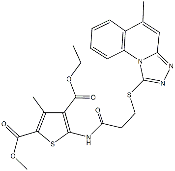 4-ethyl 2-methyl 3-methyl-5-({3-[(5-methyl[1,2,4]triazolo[4,3-a]quinolin-1-yl)sulfanyl]propanoyl}amino)-2,4-thiophenedicarboxylate 구조식 이미지