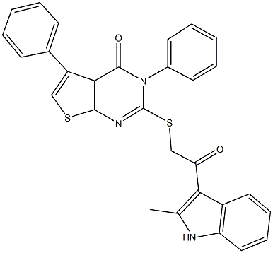 2-{[2-(2-methyl-1H-indol-3-yl)-2-oxoethyl]sulfanyl}-3,5-diphenylthieno[2,3-d]pyrimidin-4(3H)-one 구조식 이미지