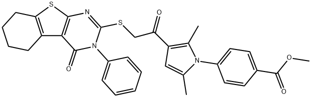 methyl 4-(2,5-dimethyl-3-{[(4-oxo-3-phenyl-3,4,5,6,7,8-hexahydro[1]benzothieno[2,3-d]pyrimidin-2-yl)sulfanyl]acetyl}-1H-pyrrol-1-yl)benzoate 구조식 이미지