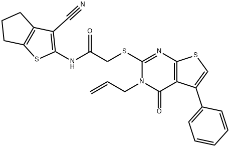 2-[(3-allyl-4-oxo-5-phenyl-3,4-dihydrothieno[2,3-d]pyrimidin-2-yl)sulfanyl]-N-(3-cyano-5,6-dihydro-4H-cyclopenta[b]thien-2-yl)acetamide Structure