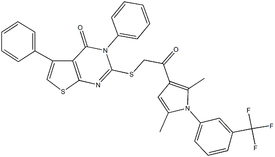 2-[(2-{2,5-dimethyl-1-[3-(trifluoromethyl)phenyl]-1H-pyrrol-3-yl}-2-oxoethyl)sulfanyl]-3,5-diphenylthieno[2,3-d]pyrimidin-4(3H)-one Structure