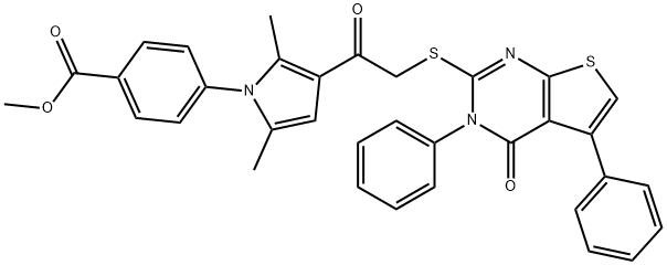 methyl 4-(2,5-dimethyl-3-{[(4-oxo-3,5-diphenyl-3,4-dihydrothieno[2,3-d]pyrimidin-2-yl)sulfanyl]acetyl}-1H-pyrrol-1-yl)benzoate 구조식 이미지