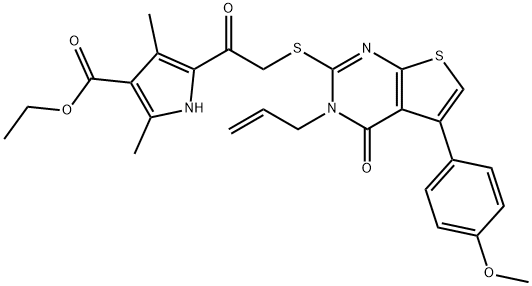 ethyl 5-({[3-allyl-5-(4-methoxyphenyl)-4-oxo-3,4-dihydrothieno[2,3-d]pyrimidin-2-yl]sulfanyl}acetyl)-2,4-dimethyl-1H-pyrrole-3-carboxylate 구조식 이미지