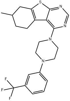 7-methyl-4-{4-[3-(trifluoromethyl)phenyl]-1-piperazinyl}-5,6,7,8-tetrahydro[1]benzothieno[2,3-d]pyrimidine 구조식 이미지