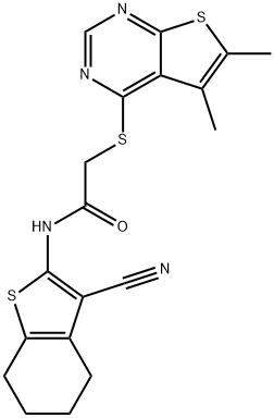 N-(3-cyano-4,5,6,7-tetrahydro-1-benzothien-2-yl)-2-[(5,6-dimethylthieno[2,3-d]pyrimidin-4-yl)sulfanyl]acetamide Structure