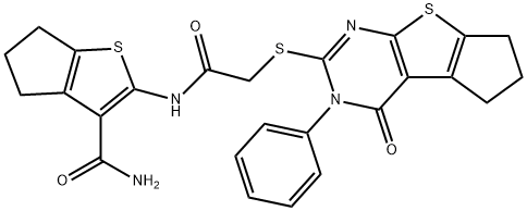 2-({[(4-oxo-3-phenyl-3,5,6,7-tetrahydro-4H-cyclopenta[4,5]thieno[2,3-d]pyrimidin-2-yl)sulfanyl]acetyl}amino)-5,6-dihydro-4H-cyclopenta[b]thiophene-3-carboxamide Structure