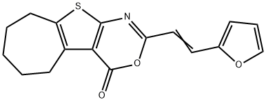 2-[2-(2-furyl)vinyl]-6,7,8,9-tetrahydro-4H,5H-cyclohepta[4,5]thieno[2,3-d][1,3]oxazin-4-one 구조식 이미지