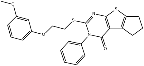 2-{[2-(3-methoxyphenoxy)ethyl]sulfanyl}-3-phenyl-3,5,6,7-tetrahydro-4H-cyclopenta[4,5]thieno[2,3-d]pyrimidin-4-one 구조식 이미지