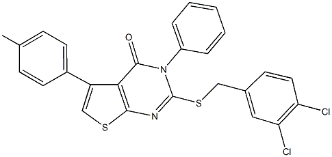 2-[(3,4-dichlorobenzyl)sulfanyl]-5-(4-methylphenyl)-3-phenylthieno[2,3-d]pyrimidin-4(3H)-one 구조식 이미지