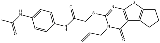 N-[4-(acetylamino)phenyl]-2-[(3-allyl-4-oxo-3,5,6,7-tetrahydro-4H-cyclopenta[4,5]thieno[2,3-d]pyrimidin-2-yl)sulfanyl]acetamide 구조식 이미지