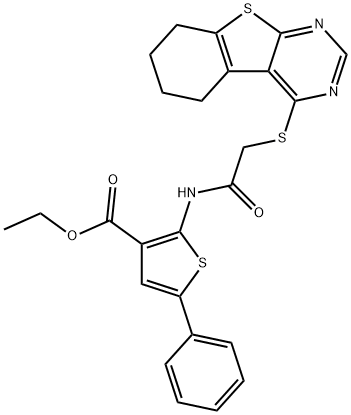 ethyl 5-phenyl-2-{[(5,6,7,8-tetrahydro[1]benzothieno[2,3-d]pyrimidin-4-ylsulfanyl)acetyl]amino}-3-thiophenecarboxylate 구조식 이미지