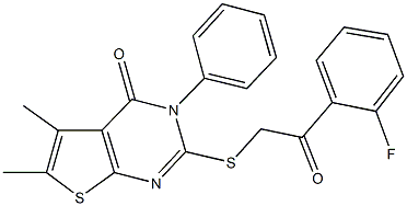 2-{[2-(2-fluorophenyl)-2-oxoethyl]sulfanyl}-5,6-dimethyl-3-phenylthieno[2,3-d]pyrimidin-4(3H)-one 구조식 이미지