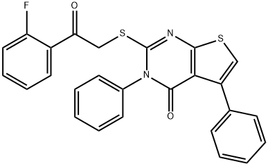 2-{[2-(2-fluorophenyl)-2-oxoethyl]sulfanyl}-3,5-diphenylthieno[2,3-d]pyrimidin-4(3H)-one 구조식 이미지