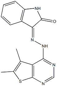 1H-indole-2,3-dione 3-[(5,6-dimethylthieno[2,3-d]pyrimidin-4-yl)hydrazone] 구조식 이미지