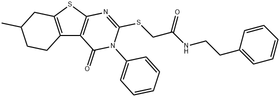 2-[(7-methyl-4-oxo-3-phenyl-3,4,5,6,7,8-hexahydro[1]benzothieno[2,3-d]pyrimidin-2-yl)sulfanyl]-N-(2-phenylethyl)acetamide Structure