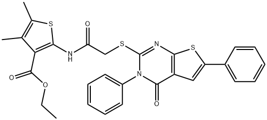 ethyl 4,5-dimethyl-2-({[(4-oxo-3,6-diphenyl-3,4-dihydrothieno[2,3-d]pyrimidin-2-yl)sulfanyl]acetyl}amino)thiophene-3-carboxylate 구조식 이미지